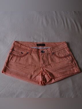 Y2K Coral Low Rise Shorts Embroidered Stretch Micro Mini Festival